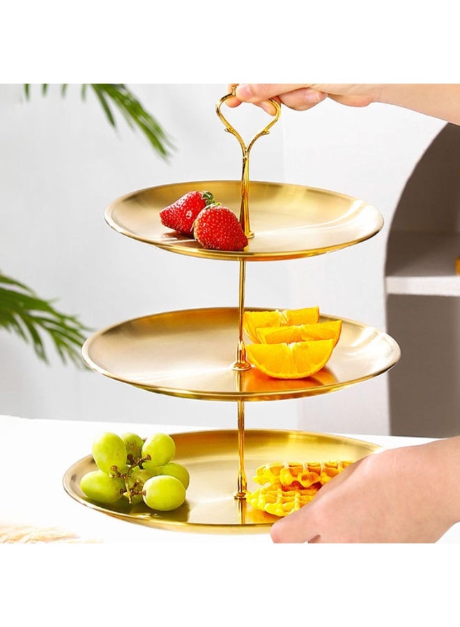 لينلي حامل عرض الكب كيك مع صينية تقديم بثلاث طبقات (ذهبي) - Image 3